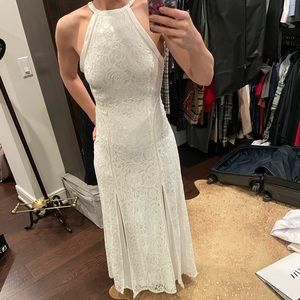 Guess Lace Vinyage Maxi dress with two slits at front size small with open back.